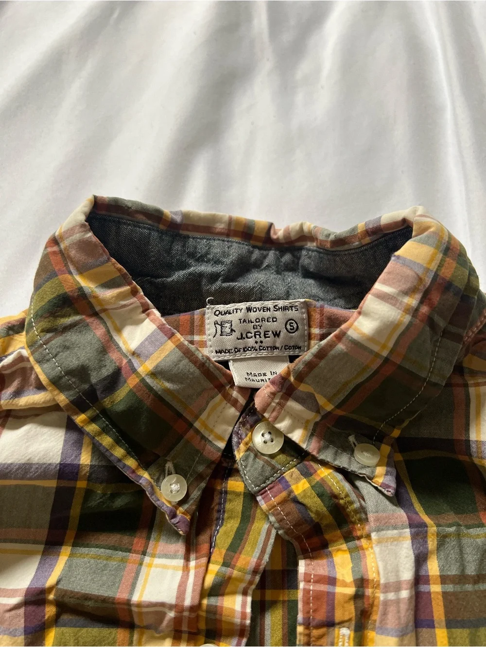 J. Crew Yellow and Green Plaid Cotton Button-Down Shirt